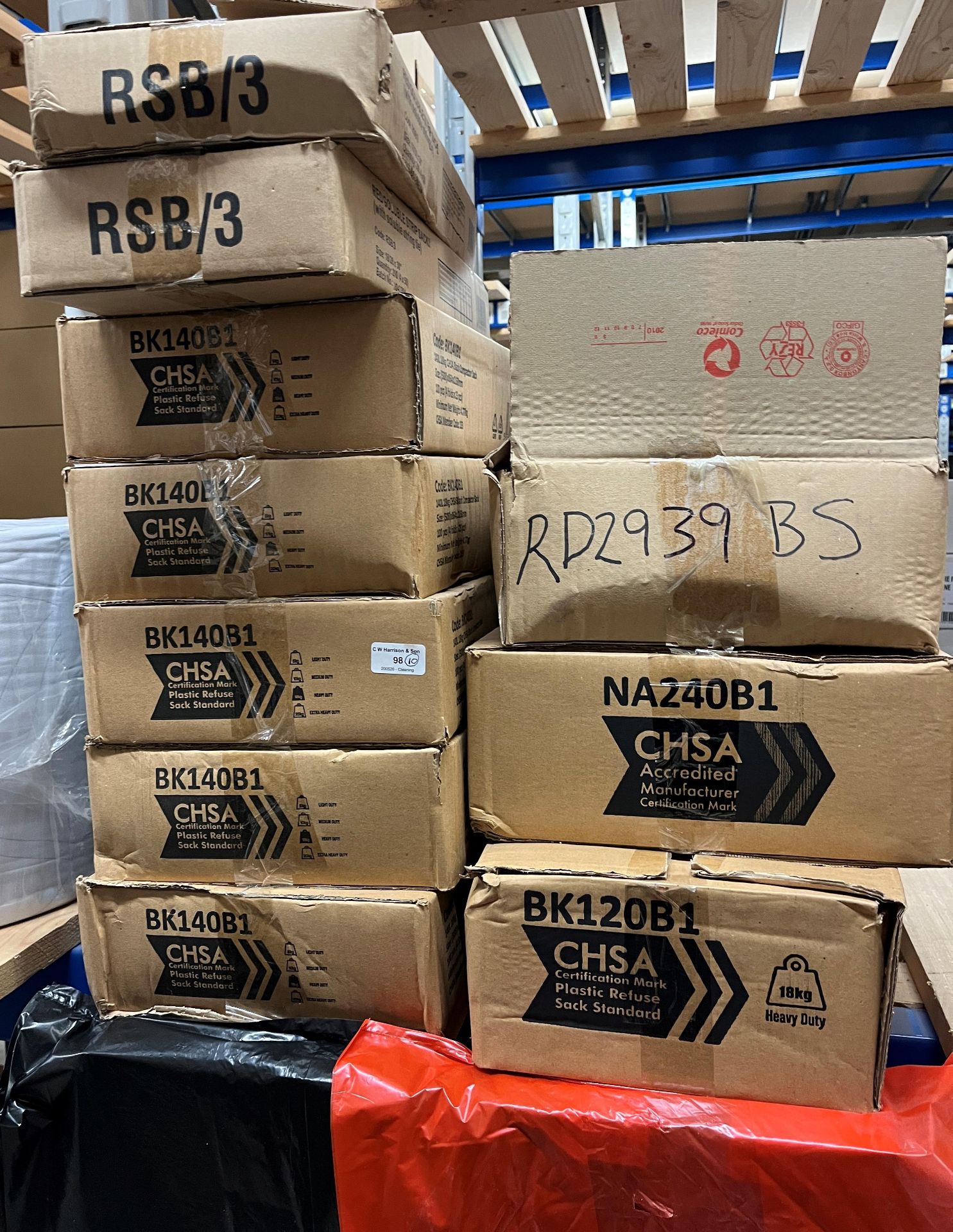 10 x boxes of 120 litre black refuse sac