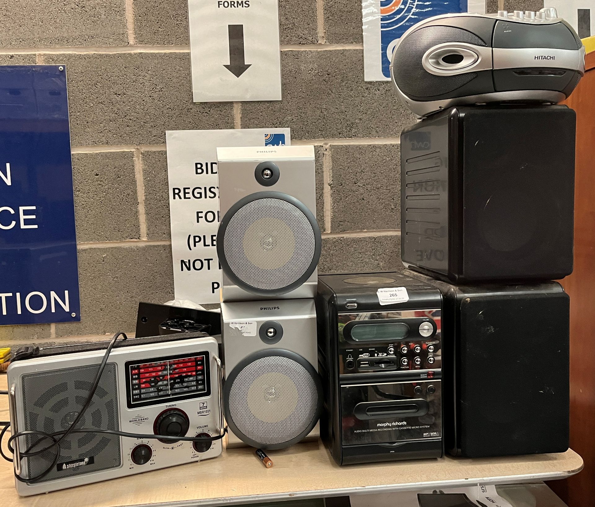 Pair of Phillips Hi-Fi speakers, Morphy Richards Hi-Fi system,