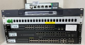 3 x ZyXEL 24 port network switches, Belkin Omniview server switch, TP-Link gigabit switch,