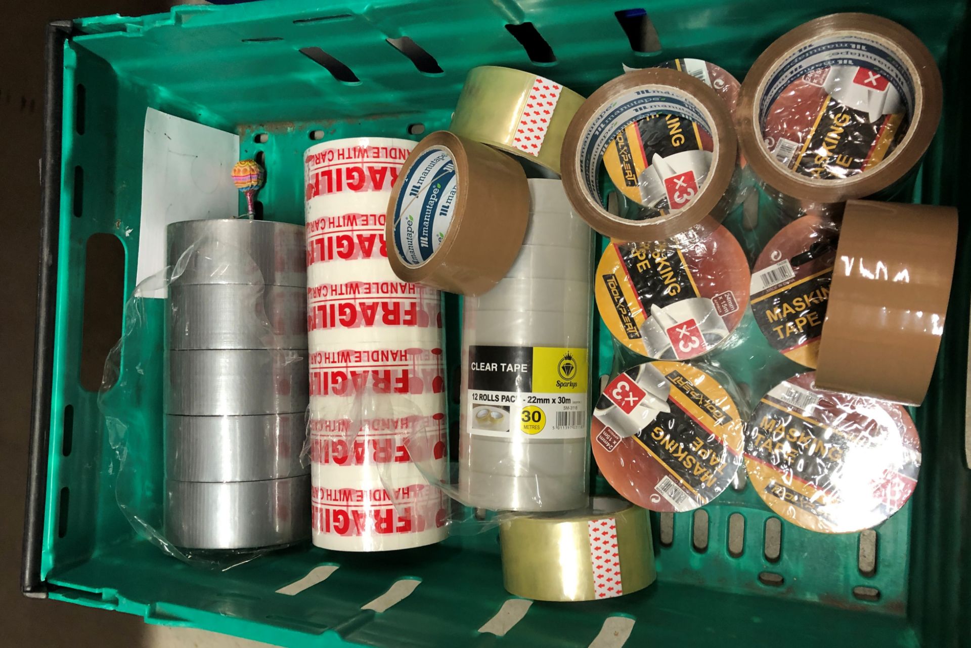 Contents to two crates including duct tape, masking tape, clear tape, rolls of black bin bags, - Image 2 of 5