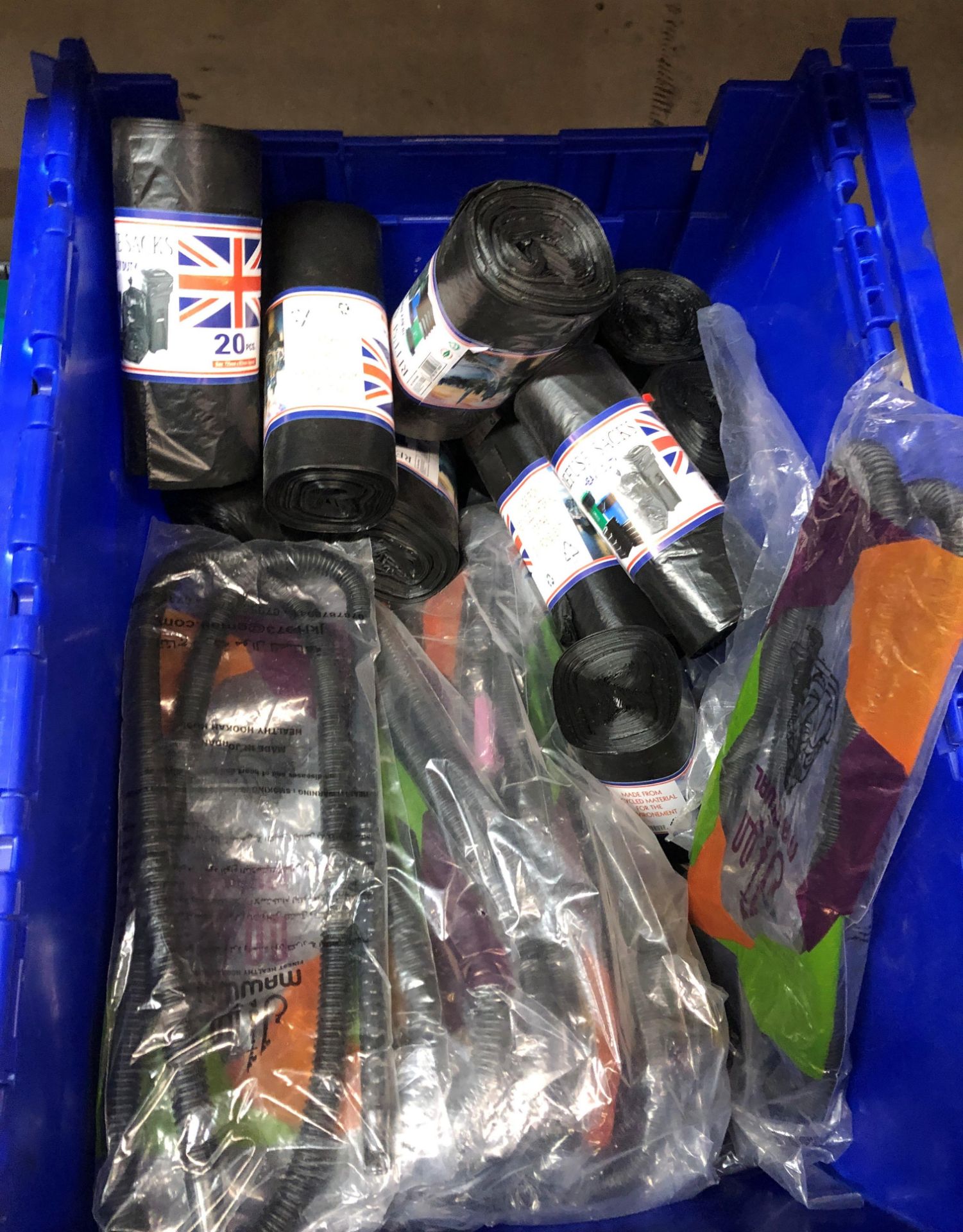 Contents to two crates including duct tape, masking tape, clear tape, rolls of black bin bags, - Image 3 of 5