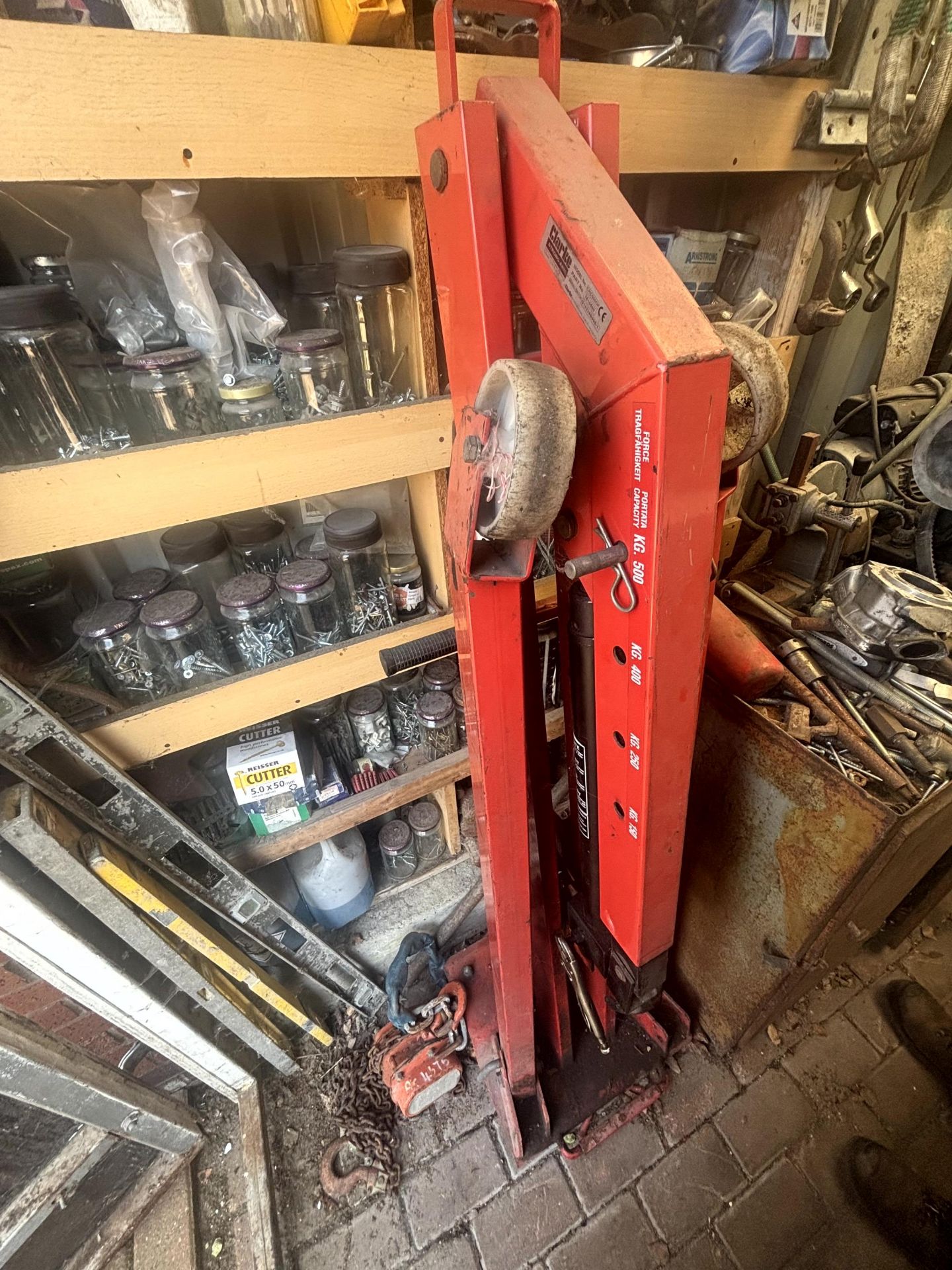 1 x Clarke Strong-Arm engine hoist model: CH500DF and 1 x 1-ton block and tackle