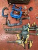 14 x assorted clamps including 9 x G-clamps (4", 6", 75mm), and 4 x Babco 12" 300mm quick release,