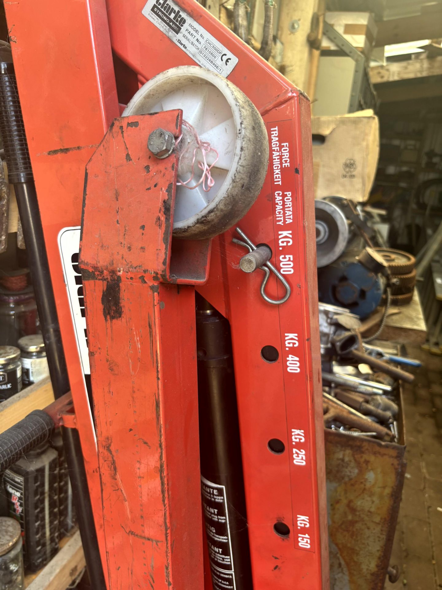 1 x Clarke Strong-Arm engine hoist model: CH500DF and 1 x 1-ton block and tackle - Image 3 of 6