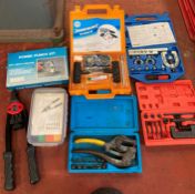 6 x assorted cased hand tool kids including a flaring set, tyre repair kit, power punch kit,