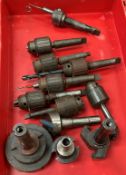 12 x assorted milling machine tooling including face milling cutters, assorted chucks by Jacobs,