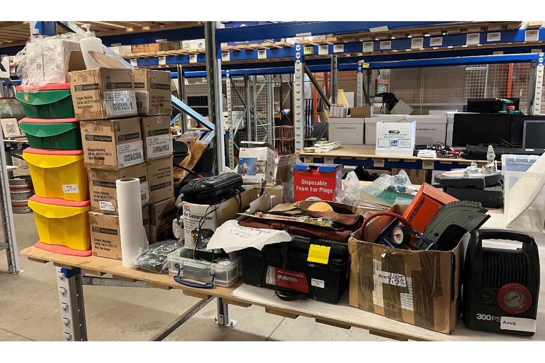 Contents to part of rack - an assortment of soap dispensers, foot pumps, air compressors, - Image 1 of 6
