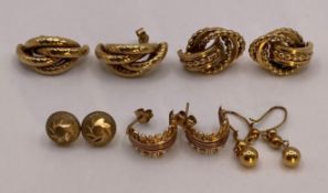 Five pairs of 9ct gold 375 earrings, total approximate weight: 11.