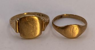 Two 9ct gold 375 'His & Hers' signet rings, size T & P, total approximate weight: 5.
