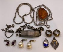 Nine assorted Sterling Silver hallmark items - including ID bracelet,
