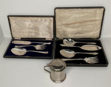 Two silver plated serving sets - including three-piece and four-piece,