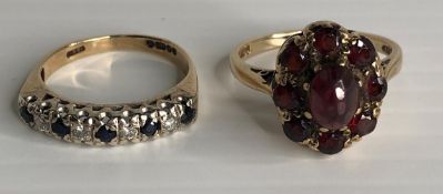 Two 9ct gold rings including a vintage garnet cluster ring (size O),