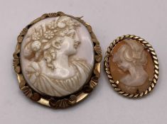 Two gold-tone cameo brooches,