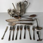 Eighteen assorted silver plated EPNS items including three piece cruet set, vintage coffee pot,
