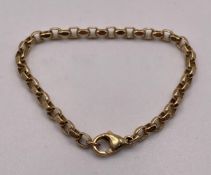 A 9ct gold 5 1/2" long belcher bracelet, approximate weight: 4.