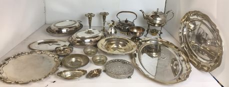 Twenty-one pieces of silver plate - including kettle on spirit warmer,