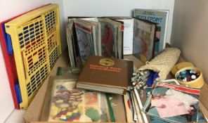 Large quantity of knitting patterns - six folders, knitting needles,