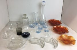 Twenty pieces of glassware - Swedish Lindshammar decanter 40cm high with painted white seagulls and