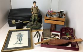 Twenty-five items - green Parker fountain pen, painted metal golfer doorstop 35cm high,