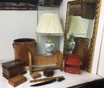 Eleven items - gilded wooden framed oblong bevel edged mirror 65 x 40cm,