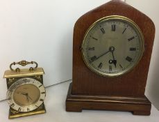 Two clocks - W Potts & Sons Leeds wooden cased mantel clock 23cm high (no key),