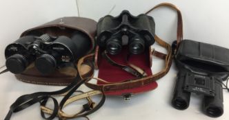 Three pairs of binoculars - Carl Zeiss Jenoptem 8x30 with leather case,