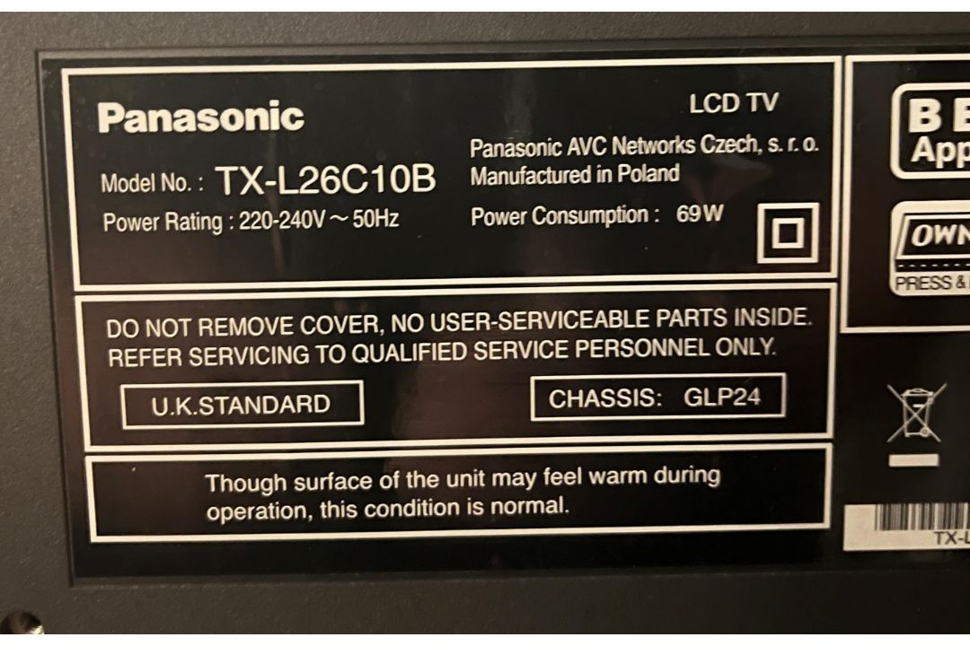 Panasonic 26" LCD TV model TX-L26C10B comes with power lead and remote (CWH Ref: PO) - Image 2 of 2