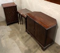 Three mahogany units including a hi-fi/music cabinet, 72cm high, a TV/entertainment unit,