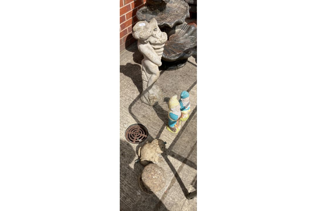 A concrete young girl garden ornament holding a shell fountain, 73cm high, - Image 1 of 2