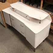 Mid century white painted three drawer two door dressing table (missing mirror)