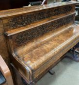 A John Broadwood & Sons, London upright piano in burr walnut case with pierced decoration,