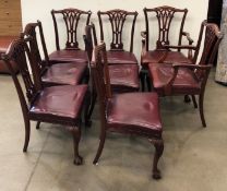A set of eight mahogany Chippendale style dining chairs including two carvers and six chairs,