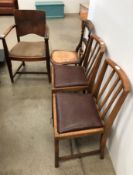 A mid century oak desk chair and a pair of Withy Grove Stores Ltd dining chairs (CWH Ref: MA5)