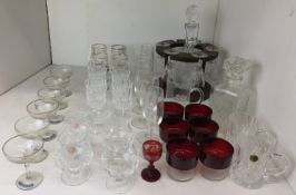 Seventeen glass items - spirit decanter, two sets of six wine glasses,