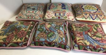 Six needlepoint tapestry cushions 32cm square (CWH Ref: H12 in box)