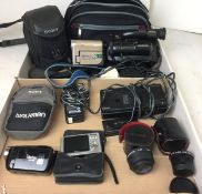 Eight items mainly photographic - three video cameras - Vivitar DVR508, Sony DCR-HC37,