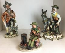 Three pieces of CapoDiMonte - Antonio chestnut roaster 23cm high,