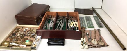 One hundred and twenty plus items - cutlery, souvenir spoons, coins,