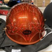 A Bell Dot Drifter motorcycle helmet in brown, no size shown, unused, incomplete,