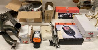 Contents to part of rack - motorcycle parts including a Harley Davison touring suspension air pump