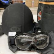 A Bell Dot Drifter motorcycle helmet, black, no size shown, incomplete, no visor,