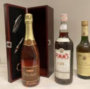 A wood presentation box containing a 750ml bottle of Bailly Lapierre Extra Dry Crémant de Bourgogne