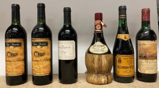 Six bottles of red wine including two 75cl Senorio de los Llanos Valdepenas Gran Reserva 1998,