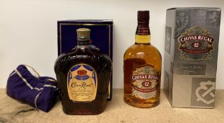 A one litre bottle of Chivas Regal aged 12 years Blended Scotch Whisky 40% bottle in presentation