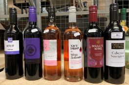 Six bottles of wine, 75cl Grapevine Merlot, 75cl Estevez Merlot,