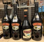 Two one litre bottles of Baileys The Original Irish Cream Liqueur and two part bottles cream