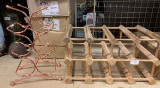 A wood twelve bottle wine rack and a copper six bottle wine rack (2) (CWH Ref: AA06)