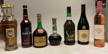Seven items - a 70cl bottles of James Cook Dark Rum 37.5% volume, a 24 fl.