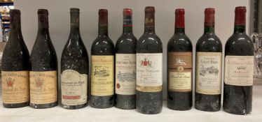 Nine bottles of vintage French red wine (sold as seen, advised stored in a cellar),