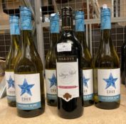 Five 75cl bottles of 2016 Crux Marborough New Zealand Sauvignon Blanc and a 750ml bottle of Hardys